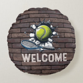 Tennis Welcome tennis Player boll cracking wall Rund Kudde