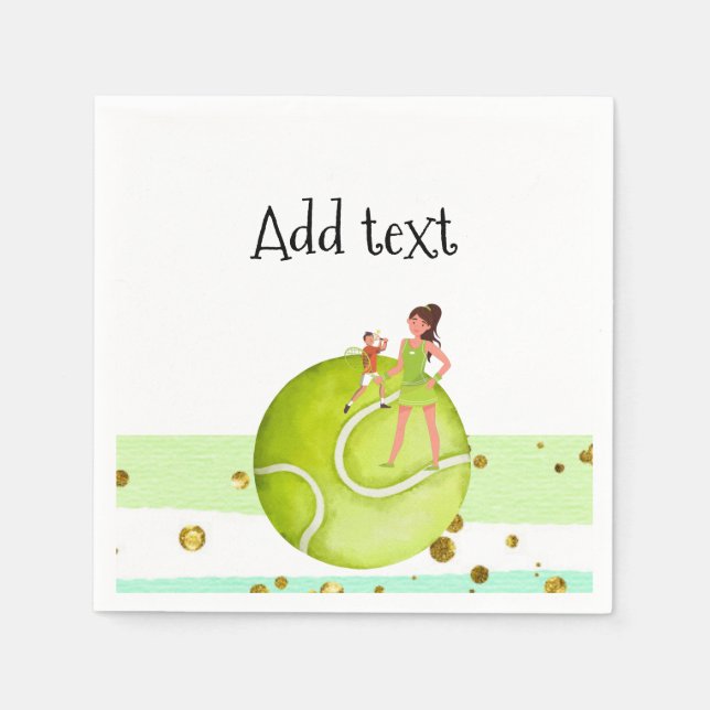 Tennis Woman Player har racket och boll Pappersservett (Framsidan)