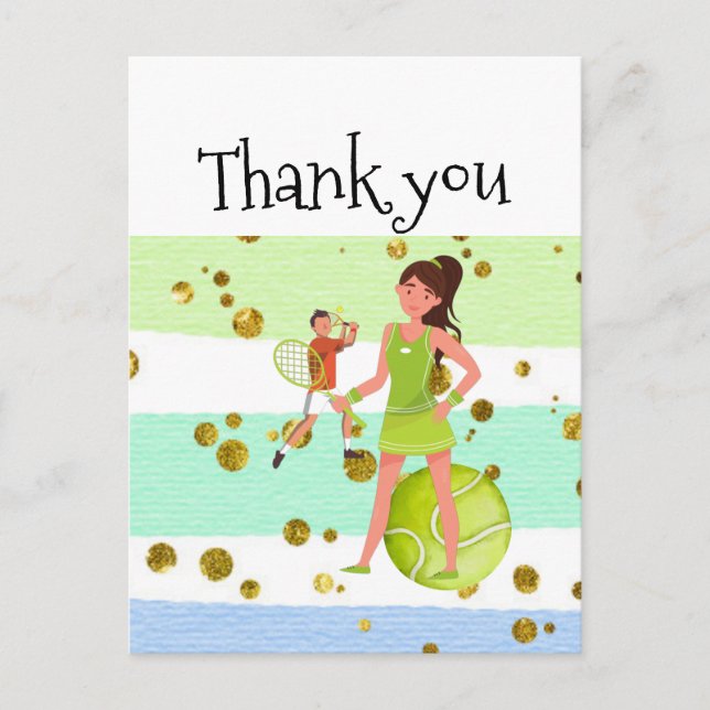 Tennis Woman Player har racket och boll Vykort (Framsida)