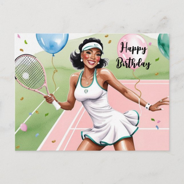 Tennis Woman Player med Grattis på födelsedagen or Vykort (Framsida)