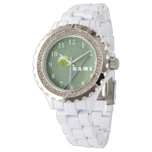 Tennis Women's Rhinestone White Enamel Watch Armbandsur