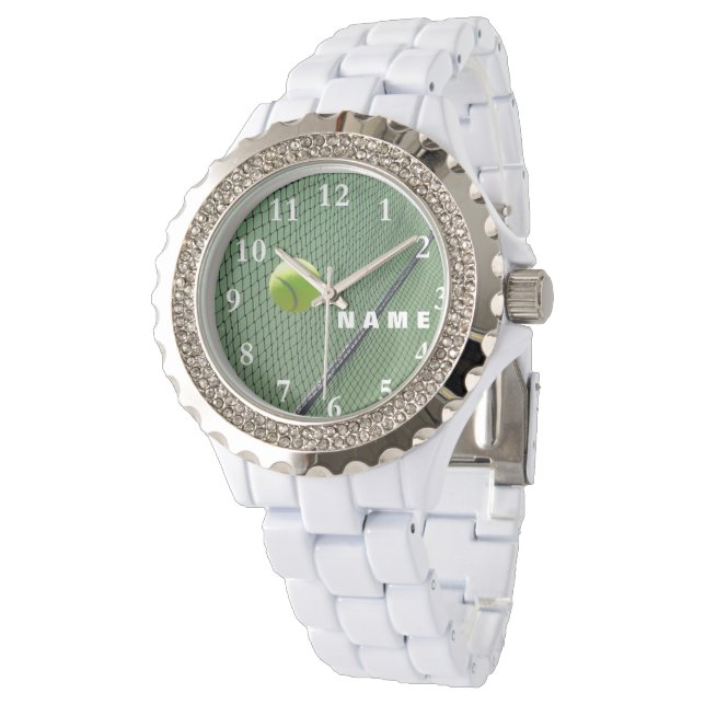 Tennis Women's Rhinestone White Enamel Watch Armbandsur (Vinklad)
