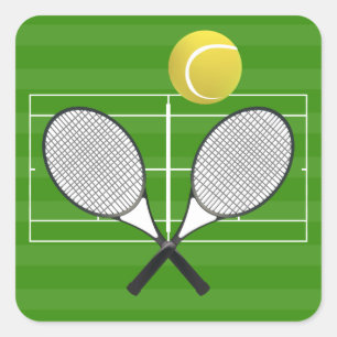 Tennisbana- & TENNISRACKET Fyrkantigt Klistermärke