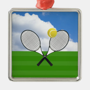 Tennisbana- & TENNISRACKET Julgransprydnad Metall