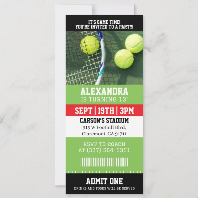 Tennisbiljett Födelsedag Inbjudningar (Framsida)