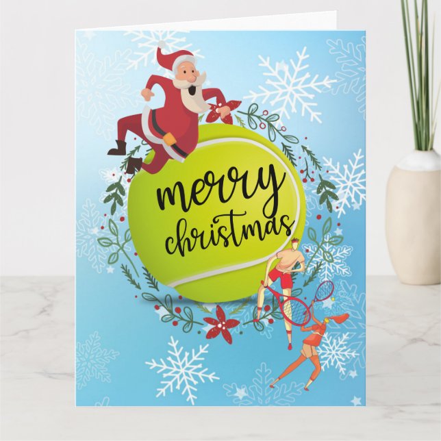 Tennisboll bakom Tomte Glad jul   Kort (Framsida)