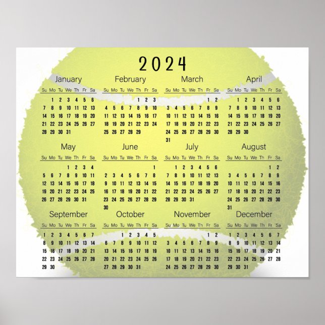 Tennisboll Design 2024 Kalender Poster (Framsidan)