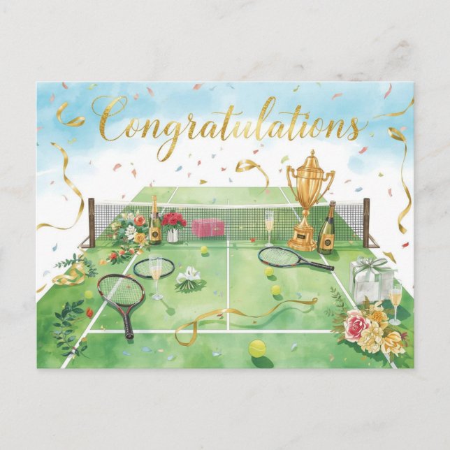 Tennisboll gratulationer på grönt vykort (Framsida)