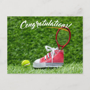 Tennisboll gratulerar på grönt vykort