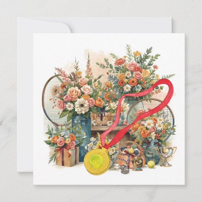 Tennisboll med blommor från tennisspelare tack kort (Framsida)