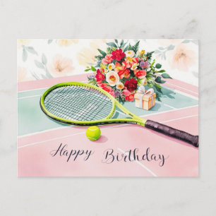 Tennisboll med glad födelsedag ord på grön vykort