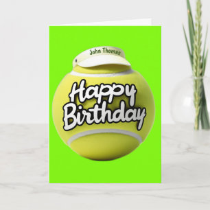 Tennisboll med glad födelsedag som bär visir kort