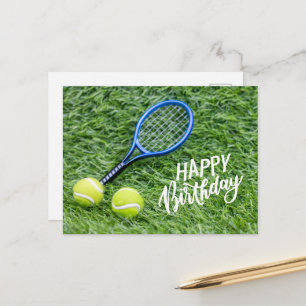 Tennisboll med Grattis på födelsedagen på grönt g Vykort