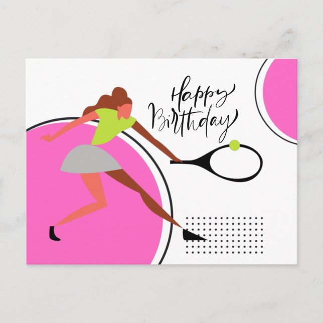 Tennisboll med kvinnlig spelare födelsedag vykort (Framsida)