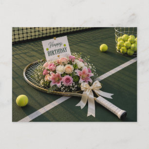 Tennisboll med massor av blommor för födelsedagsko vykort