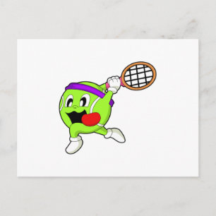 Tennisboll med tennisracket vykort