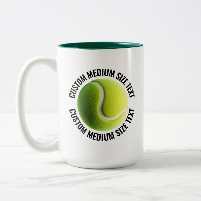 Tennisboll & Medium Text JAKTGRÖN 425g Custom Två-Tonad Mugg (Vänster)