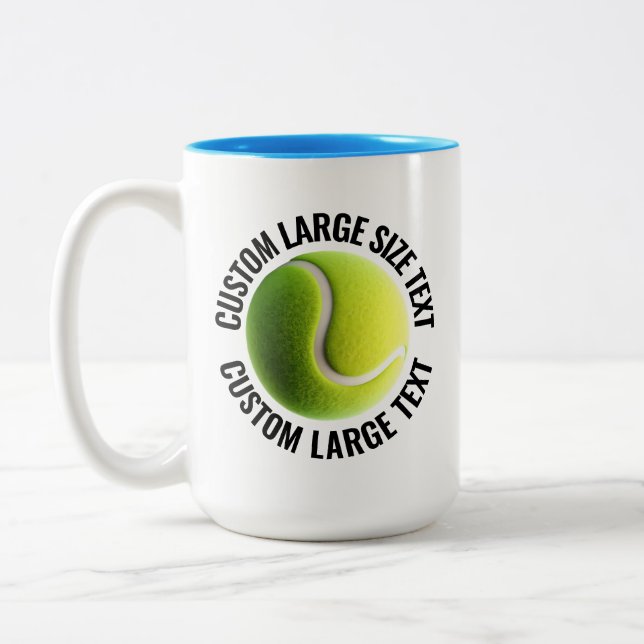Tennisboll & Stor text LJUSBLÅ 425g Custom Två-Tonad Mugg (Vänster)