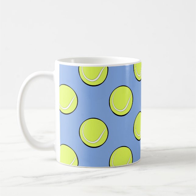 Tennisbollar Sömlöst Mönster på Blå Bakgrund Kaffemugg (Vänster)