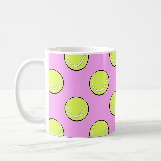 Tennisbollar Sömlöst Mönster på Rosa Bakgrund  Kaffemugg (Vänster)