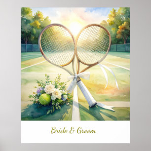 Tennisbröllop med racket på planen poster