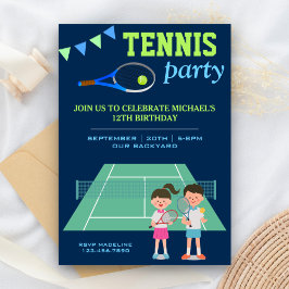 Tennisfest för barn - sportig födelsedagsinbjudan inbjudningar