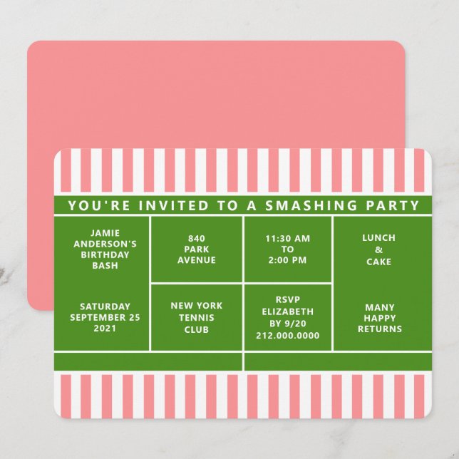 Tennisfestinladning Inbjudningar (Fram/baksida)