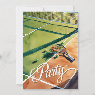Tennisfestinladning med racket på planen inbjudningar