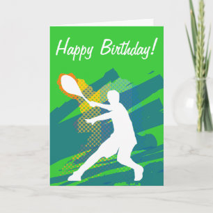 Tennisfödelsedagkort med silhouetten av spelare kort