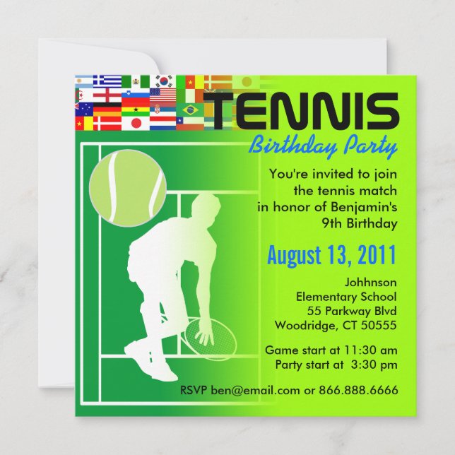 Tennisfödelsedagsfest inbjudan (Framsida)