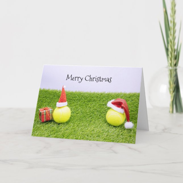 Tennisjul med tennis boll och Santa hat Helgkort (Framsida)