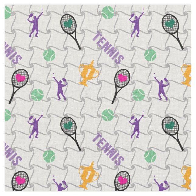 Tennismotiv på vit bakgrund tyg (Närbild)