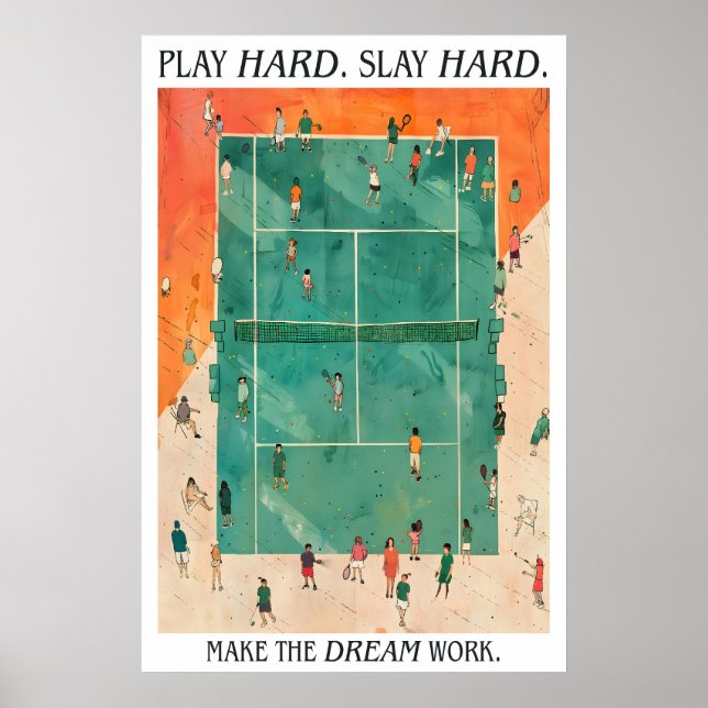 Tennisplan Konsttryck Spela hårt Slå hårt Poster (Framsidan)
