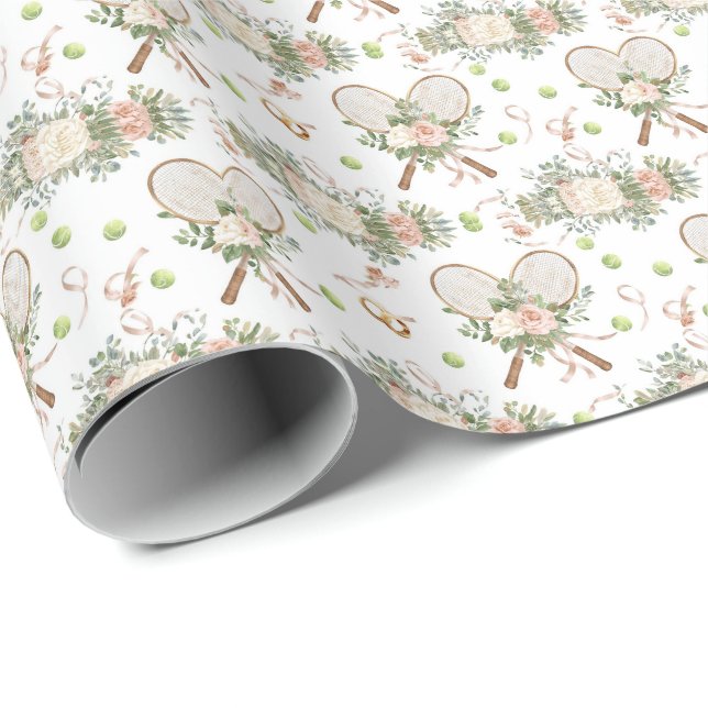 Tennisracket med blommor  presentpapper (Rullad Hörn)