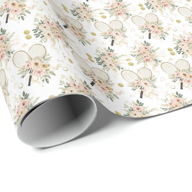 Tennisracket med blommor  presentpapper (Rullad Hörn)