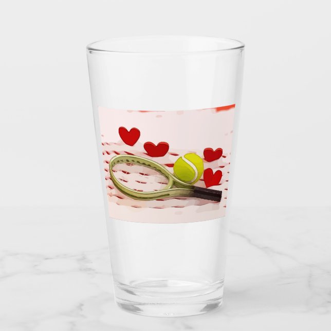 Tennisracket med boll och kärlek med rött hjärta glaskopp (Framsida)
