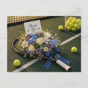 Tennisracket och blommor på banan vykort