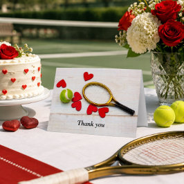 Tennisracket och boll med kärlek rött hjärta tack kort
