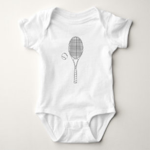 Tennisracket och boll skisserar vesten tee shirt