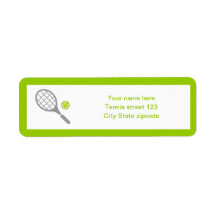 Tennisracket- och bollanpassningsbar returadress etikett