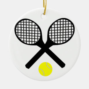 Tennisracket och tennisboll julgransprydnad keramik