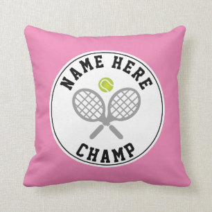 Tennisracketar och boll champ och namn rosa kudde