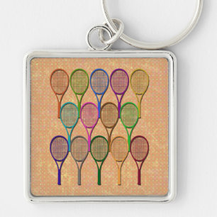 TENNISRACQUETS I FÄRG Keychain Fyrkantig Silverfärgad Nyckelring