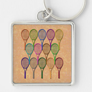 TENNISRACQUETS I FÄRG Keychain Fyrkantig Silverfärgad Nyckelring