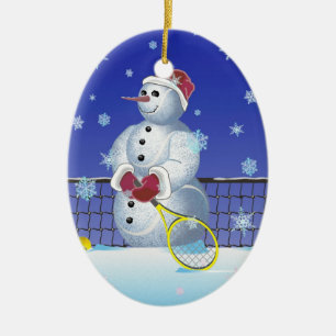 Tennissnögubbe, glad helg julgransprydnad keramik