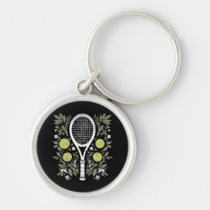 Tennisspelare Rund Silverfärgad Nyckelring
