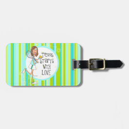 Tennisstarter med kärlek hänger lös märkren bagagebricka