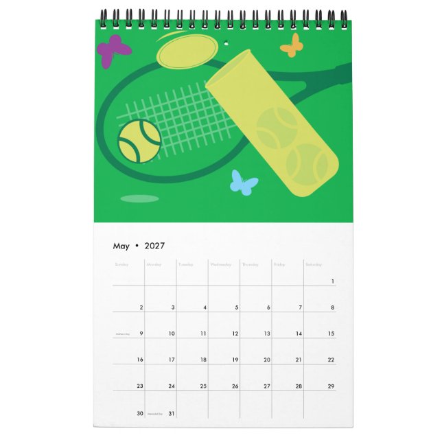 Tennisväggskalender för spelare, buss och fläkt 20 kalender (May 2027)