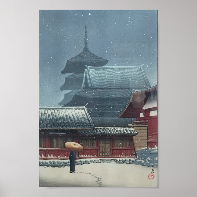 Tennô-ji Temple i Osaka Hasui Kawase Shin Hanga Poster (Framsidan)