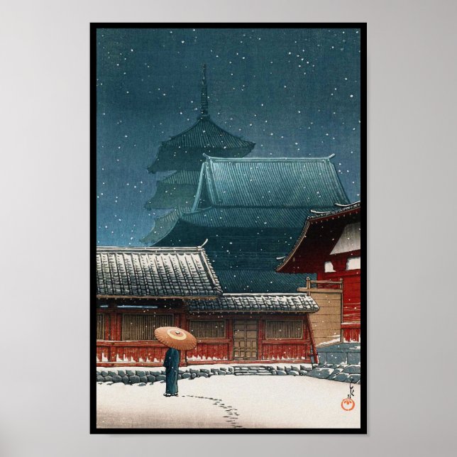 Tennô-ji Temple in Osaka hasui kawase shin hanga Poster (Framsidan)